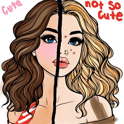 realistic girl with wavy hair and lips