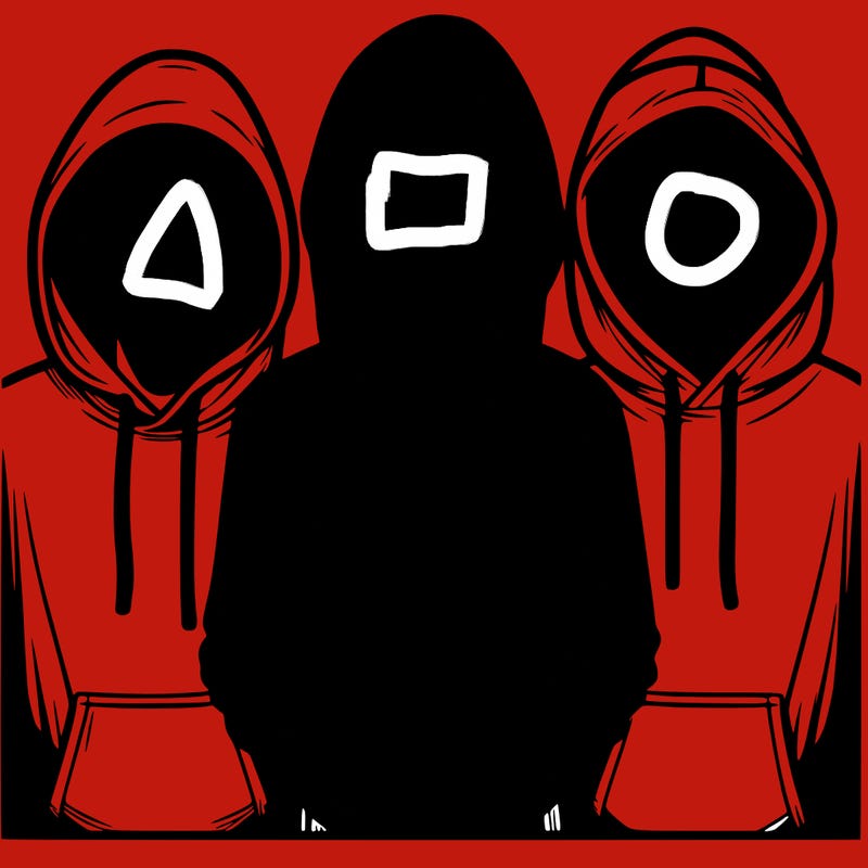 3 faceless people in  hoodies