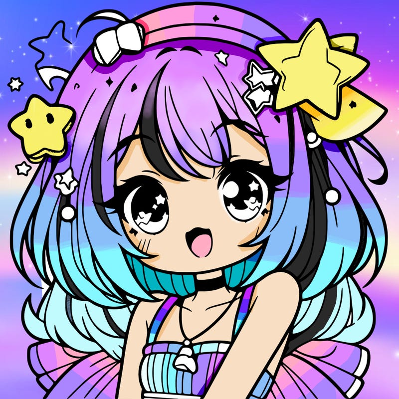 cute anime girl with star accessories