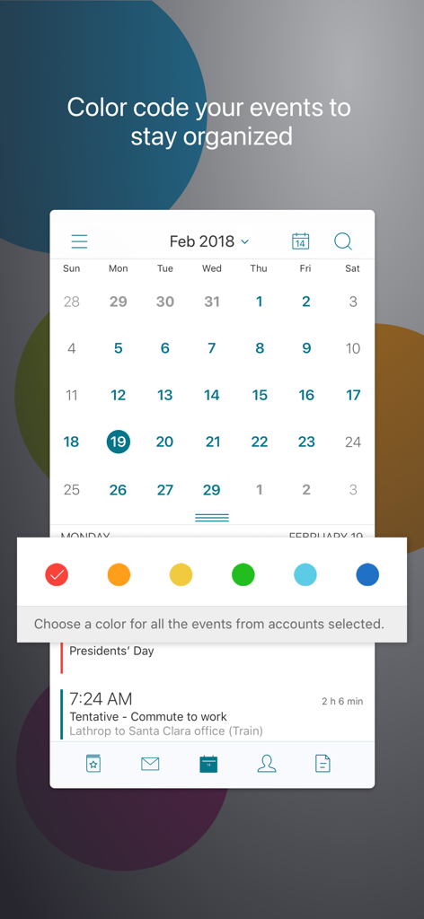 Citrix Secure Mail - Vista calendario di Citrix Secure Mail che mostra le opzioni per codificare a colori gli eventi professionali per una migliore organizzazione