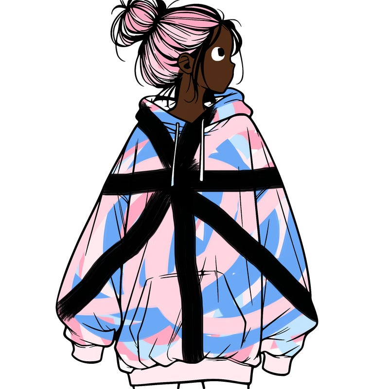 realistic girl with a oversized sweatshirt on and a bun