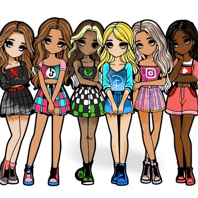 a group of girls realistic