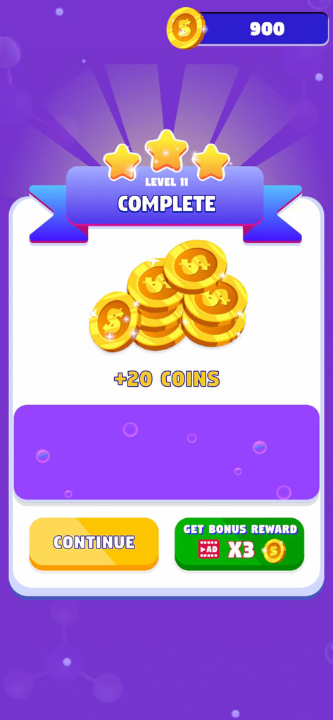 Water Sort: Color Master - Level complete screen in Water Sort Color Master showing earned coins and three stars