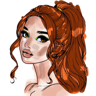 realistic girl with a ponytail on her hair and lips