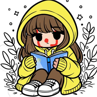 girl in oversized hoodie reading a book