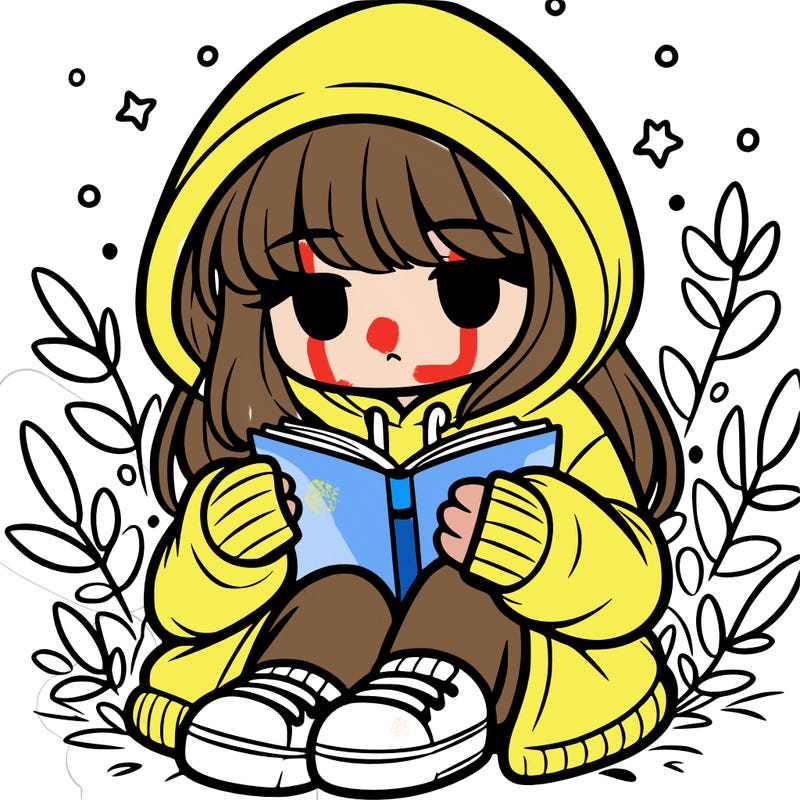 girl in oversized hoodie reading a book