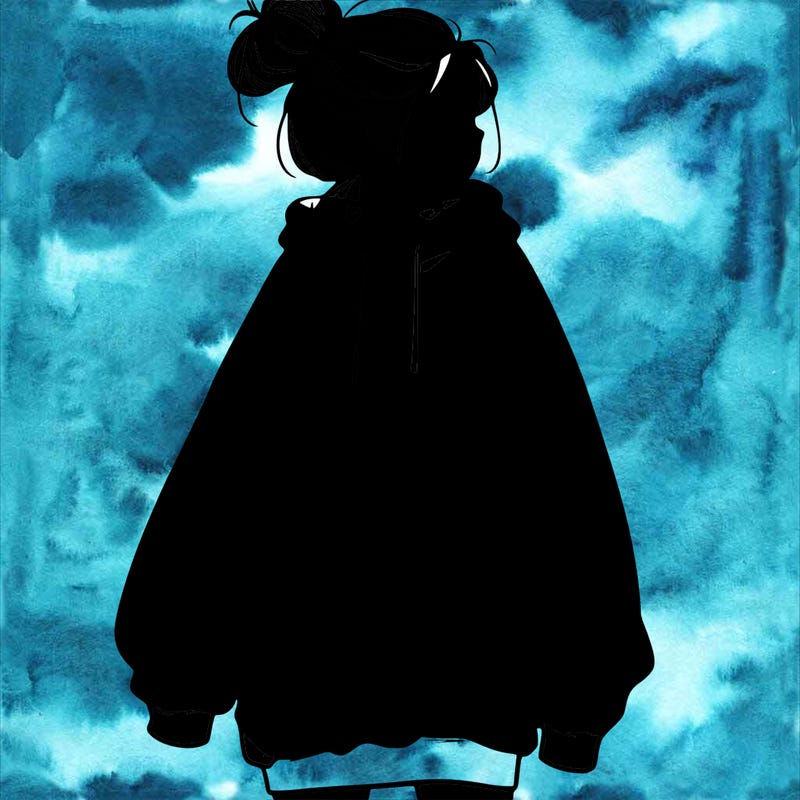 realistic girl with a oversized sweatshirt on and a bun