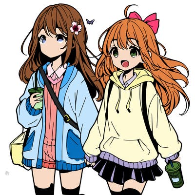 anime girl walking with friend