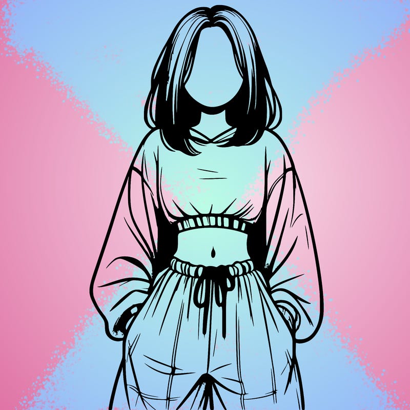 realistic girl faceless with baggy pants and a crop top