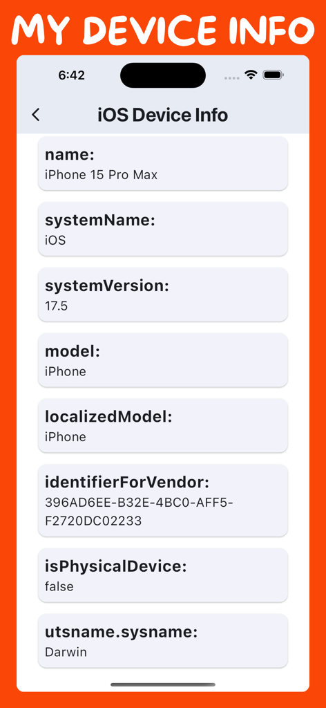 Technische Details eines iPhones auf dem iOS-Geräteinformationsbildschirm