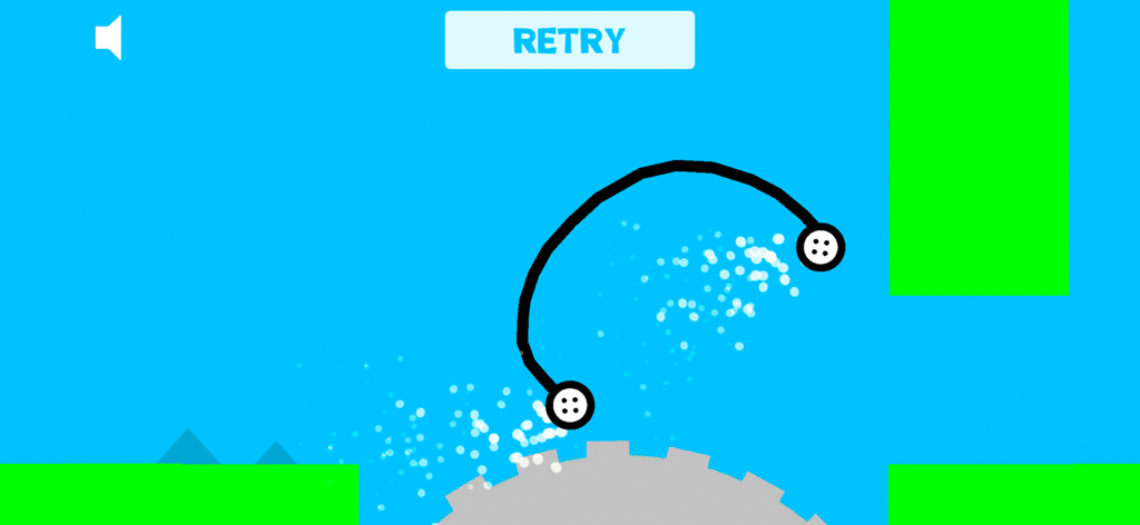 Car Drawing Game - A hand-drawn vehicle with two wheels navigating over a gear obstacle in a 2D physics puzzle game.