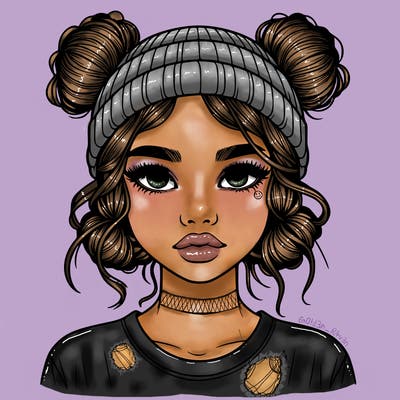 realistic girl with buns in her hair with a beanie on
