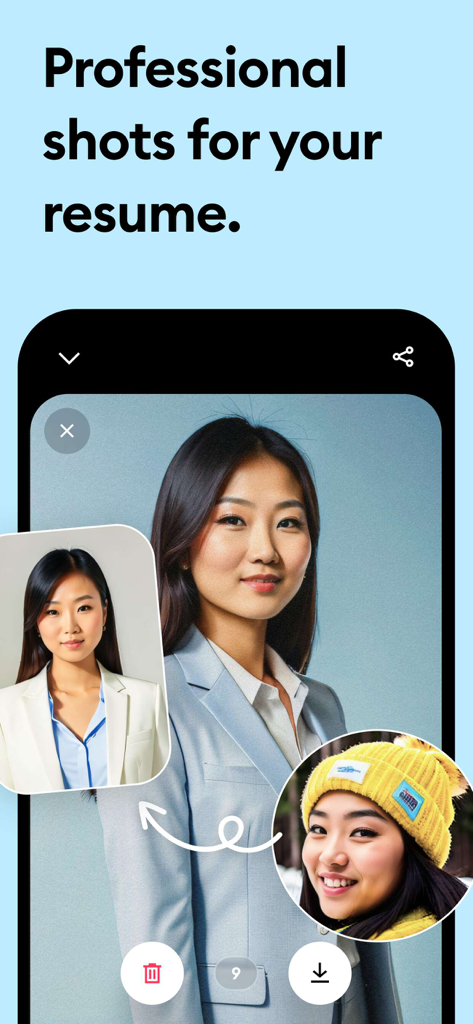 A casual selfie transformed into a professional business headshot for a resume using Remini AI