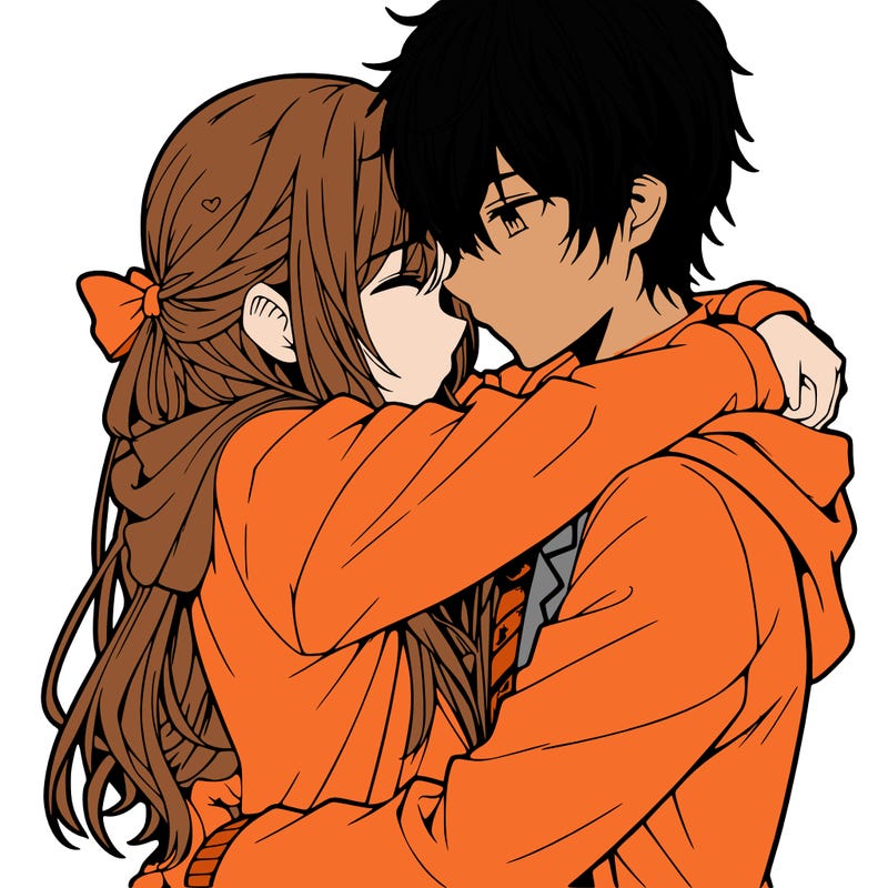 anime couple hugging