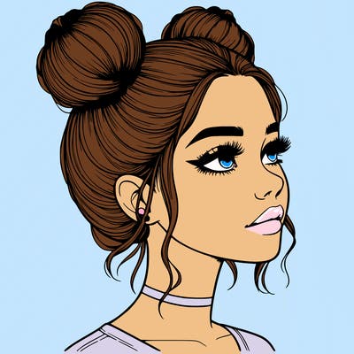 realistic girl with buns on the top of her head