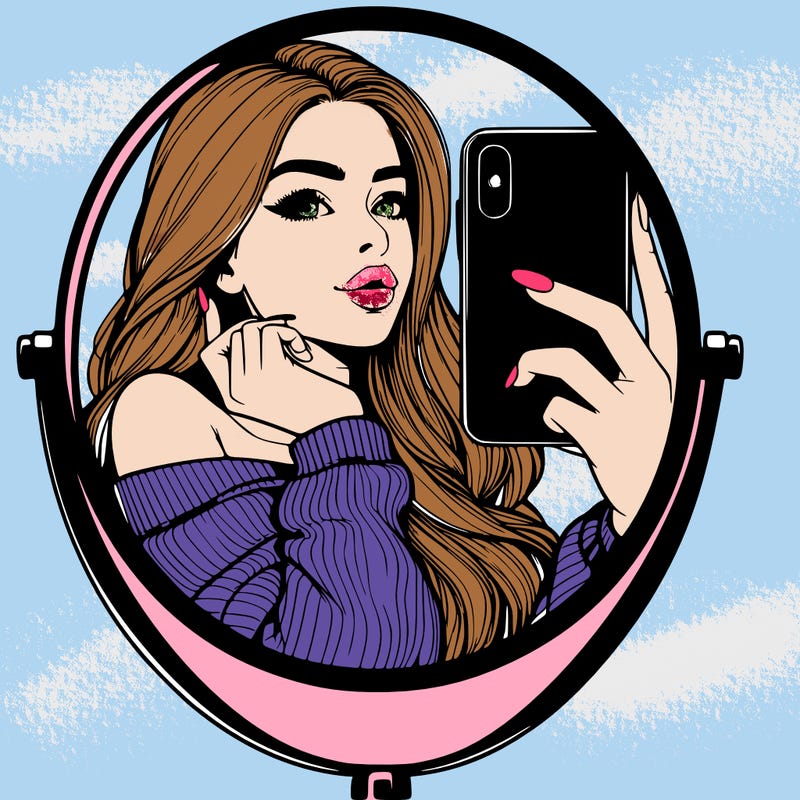 realistic girl taking mirror selfie beautiful