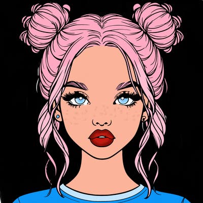 realistic girl with two buns in hair and lips