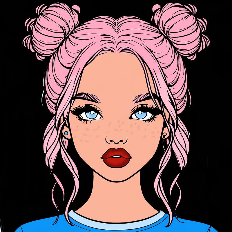 realistic girl with two buns in hair and lips