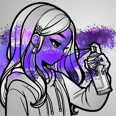 a realistic girl spray painting