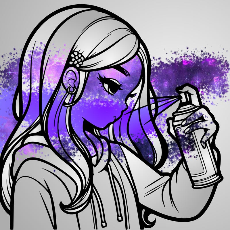 a realistic girl spray painting