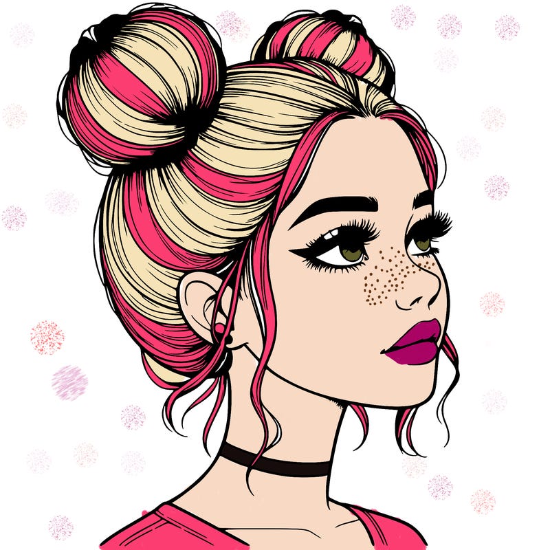 realistic girl with buns on the top of her head