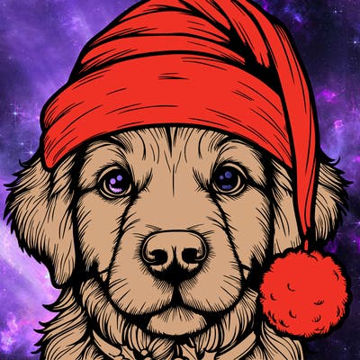 realistic dog with a christmas hat