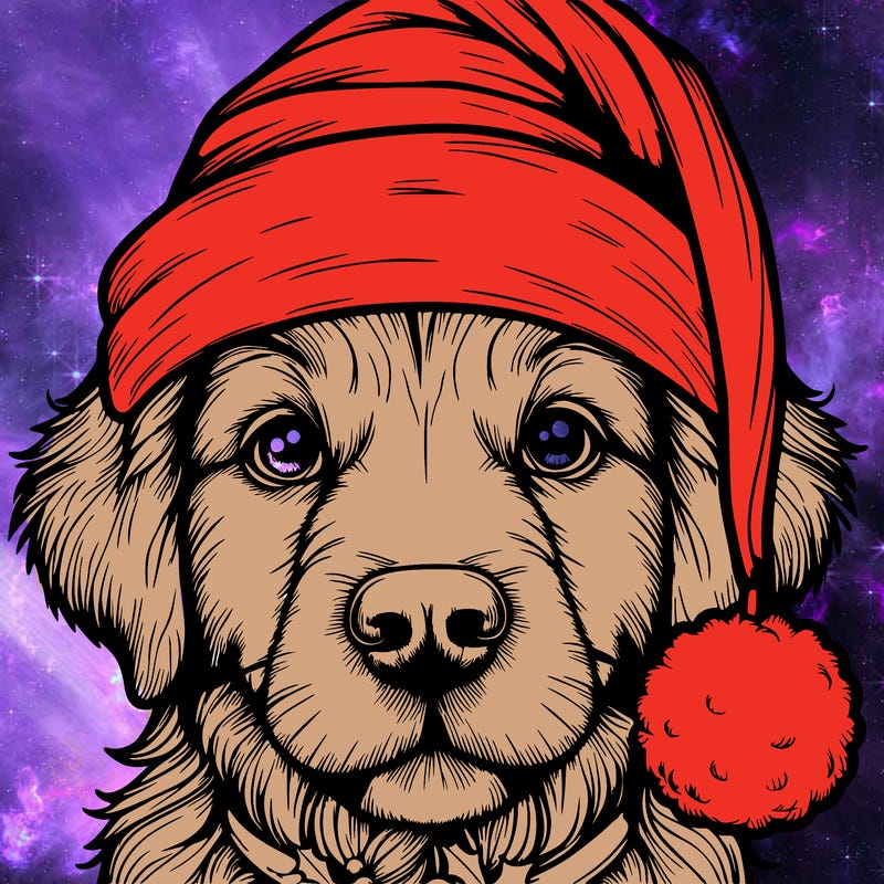 realistic dog with a christmas hat