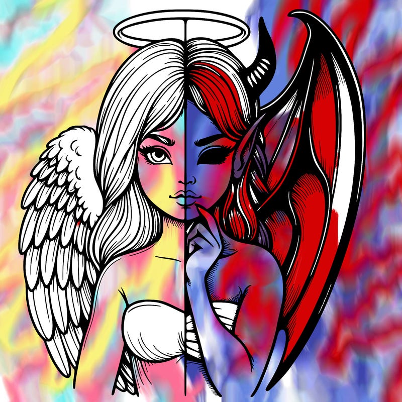 realistic angel half demon