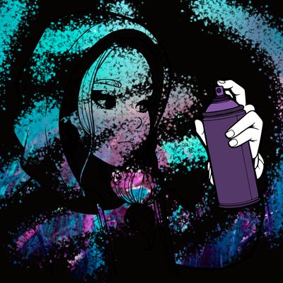 a realistic girl, spray painting