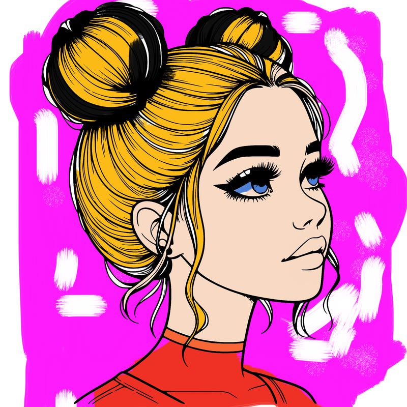 realistic girl with buns on the top of her head