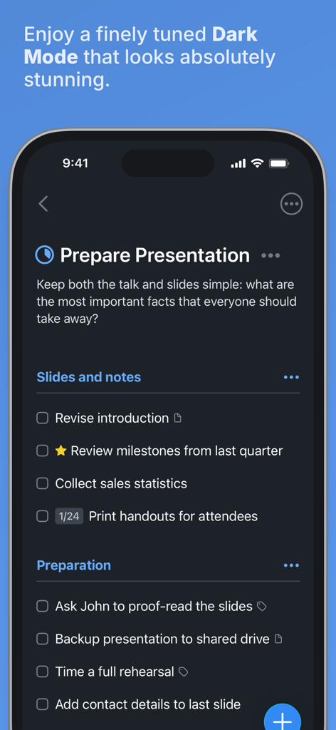 Interfaz de la aplicación gestora de tareas Things 3 en modo oscuro en iPhone mostrando una lista de proyectos.