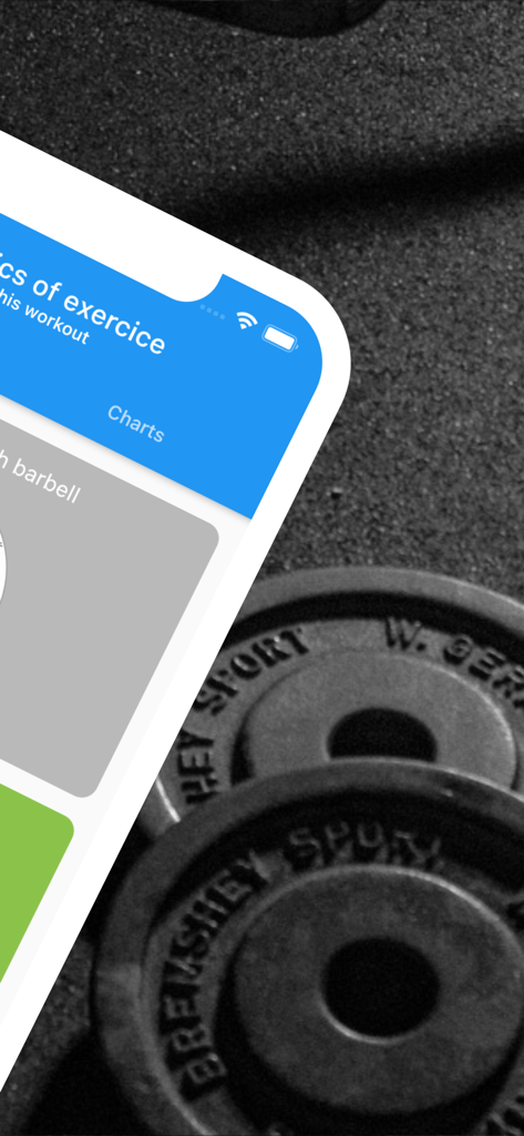 Carnet de Musculation - 헬스장 무게에 대한 My Workout Log 앱의 운동 통계 및 차트를 보여주는 스마트폰 화면.