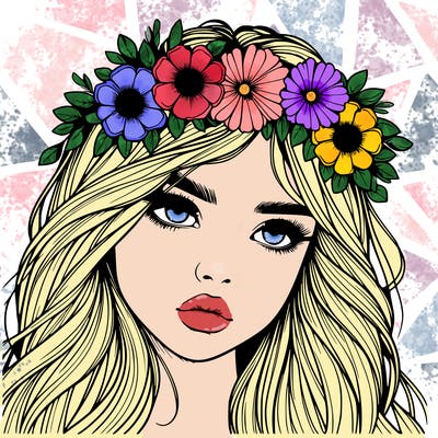 realistic girl with flowers crown
