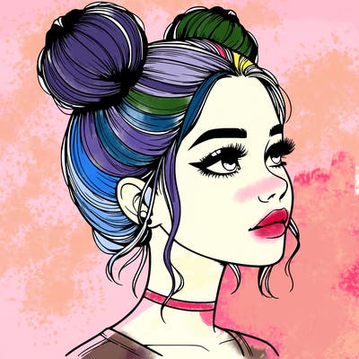 realistic girl with buns on the top of her head