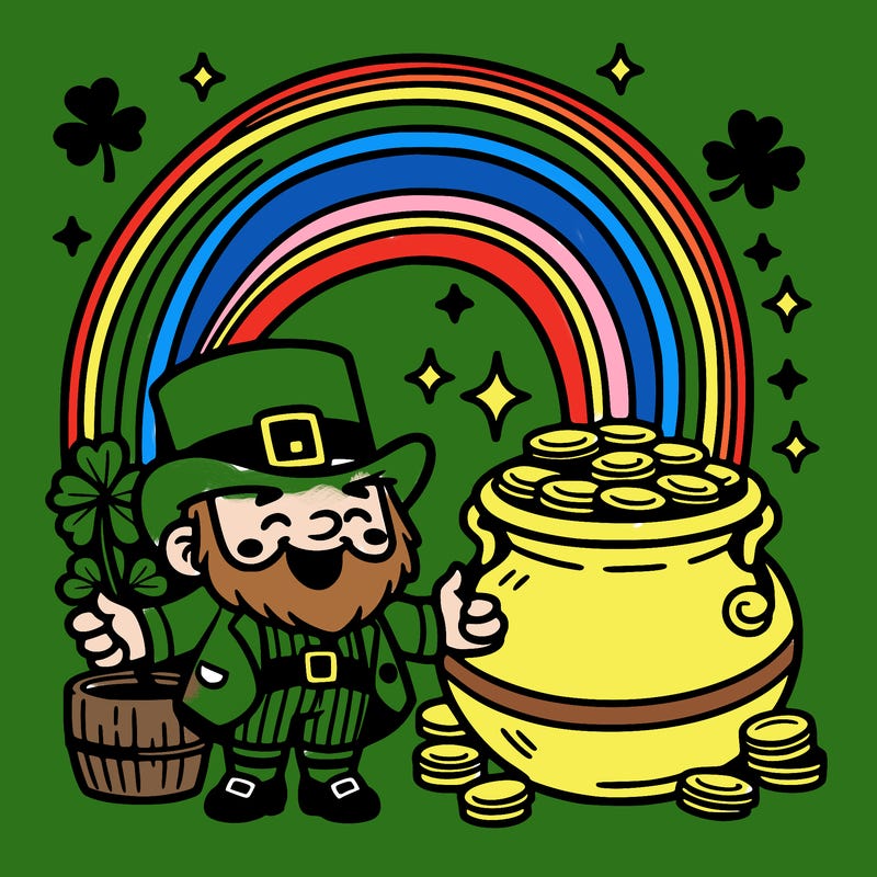 st patrick day with rainbow and gold with leprechaun