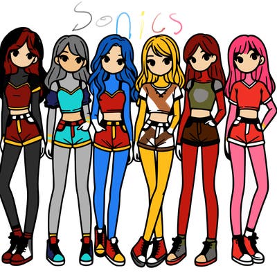 a group of girls wearing crop tops and shorts