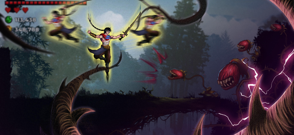 Ninja Adventure: Shadow Legend - 忍者のヒーローが暗い森でモンスタープラントと戦っている