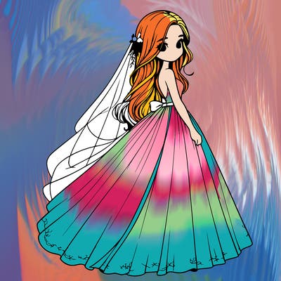 realistic girl in flowing wedding dress