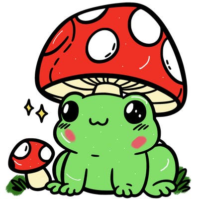 a cute frog with a mushroom hat
