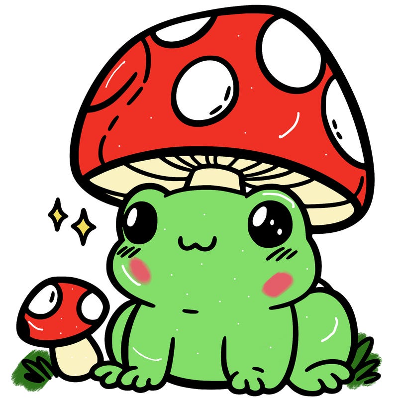 a cute frog with a mushroom hat