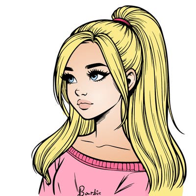 realistic girl with a high ponytail