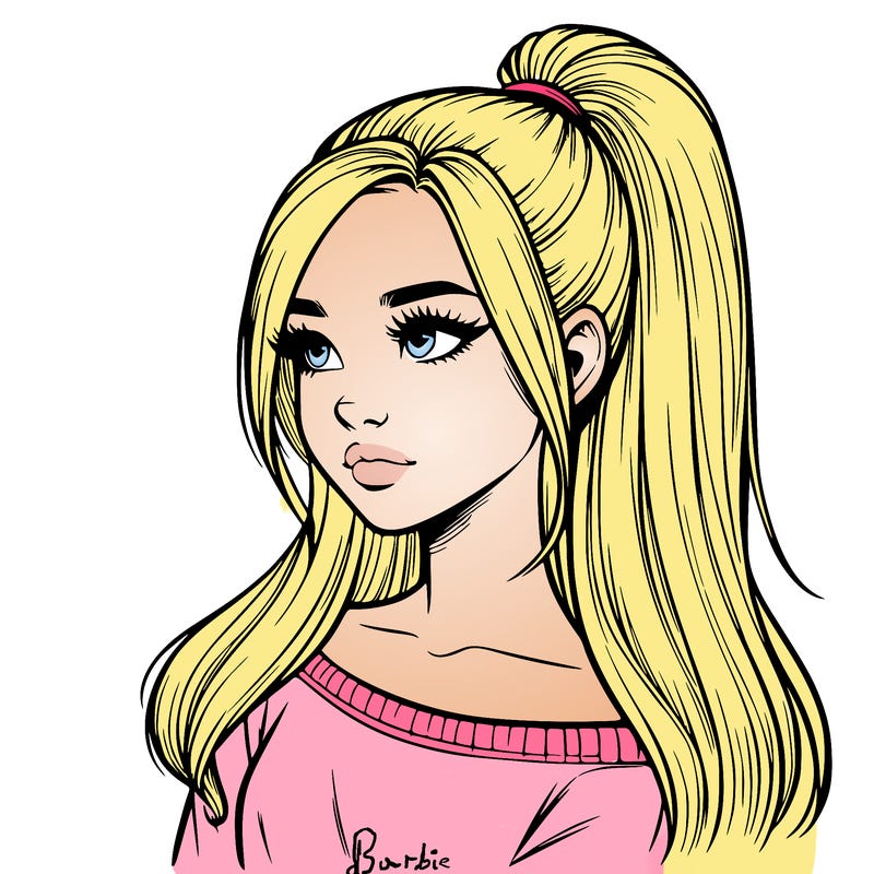 realistic girl with a high ponytail