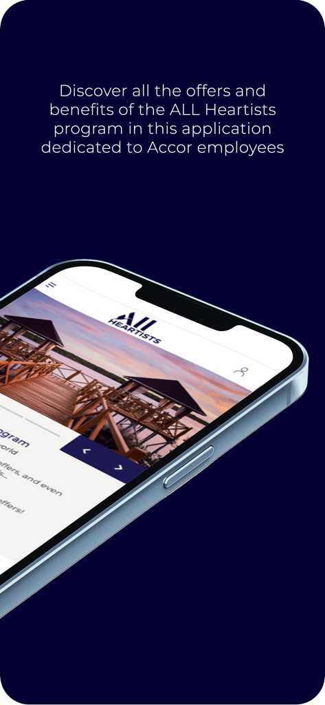 ALL Heartists program - A smartphone displaying the ALL Heartists program home screen which offers exclusive benefits to Accor Group employees