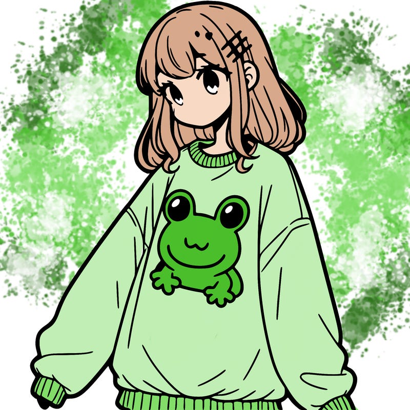 girl wearing frogging sweatshirt