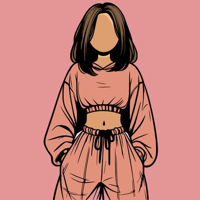 realistic girl faceless with baggy pants and a crop top