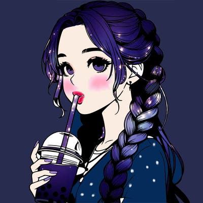 realistic girl with braided hair drinking boba