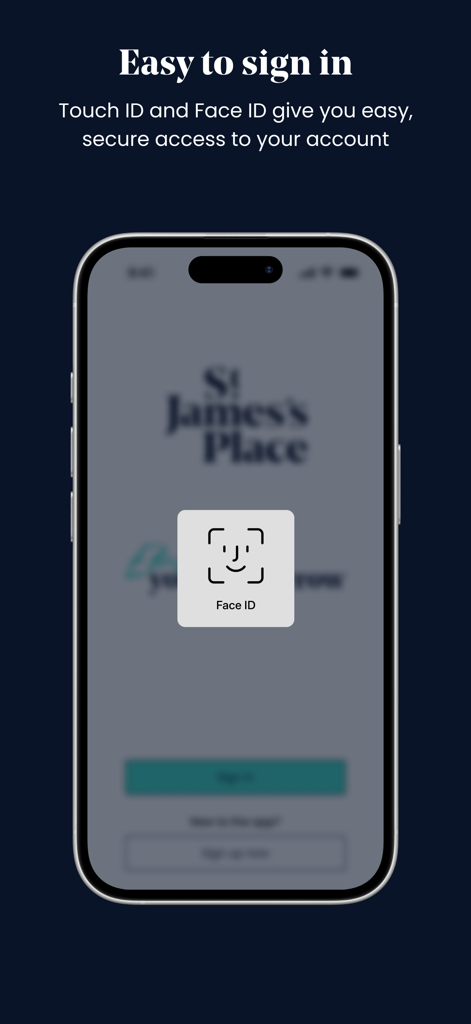 SJP wealth management app sign in screen showing Face ID biometric authentication