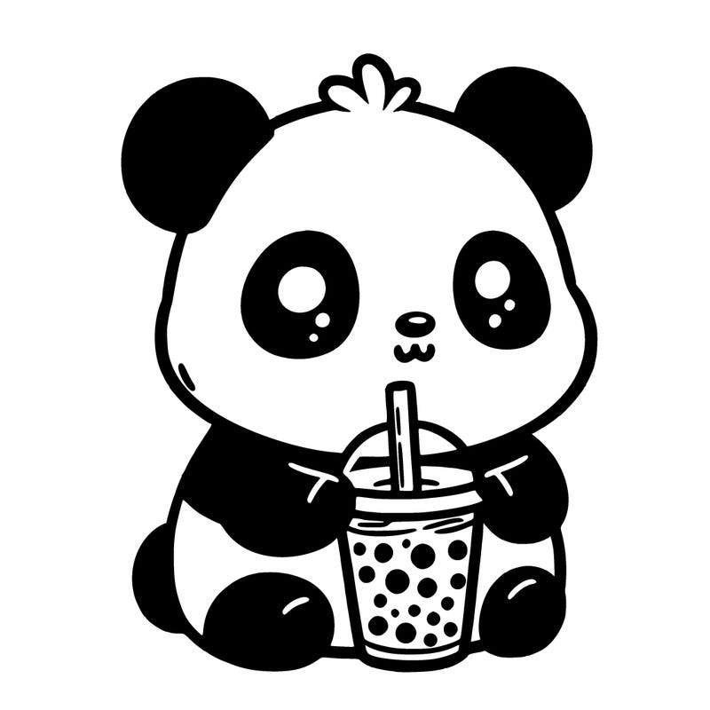 panda driking boba
