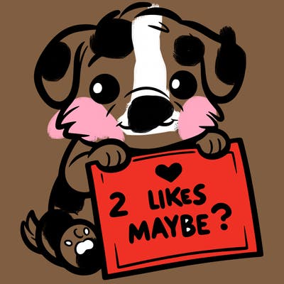 a puppy holding a sign that says 2 likes maybe?