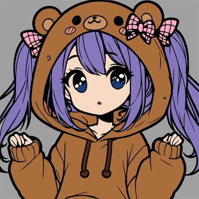 cute anime girl with ponytails and a cute bear hoodie